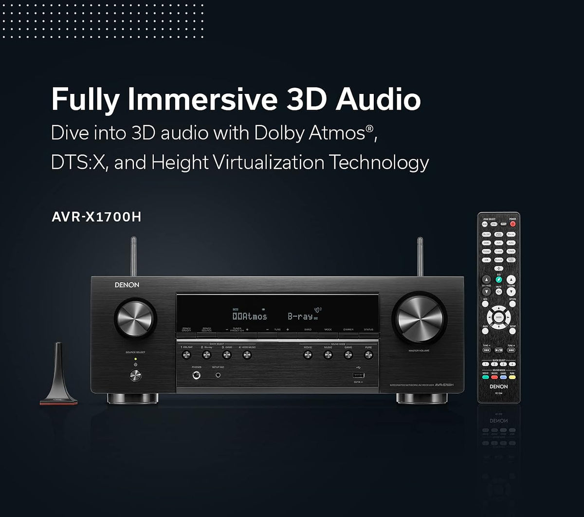 Denon AVR-X1700H 7.2 Channel AV Receiver - 80W/Channel, Built-in HEOS