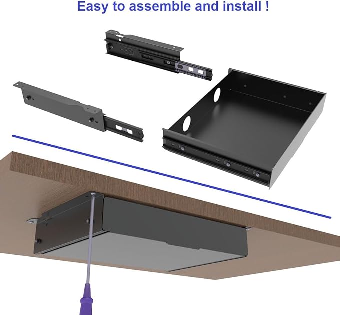 Under Desk Mounted Slide out Drawer, W 13.4" x D 9.3" Storage Organ...