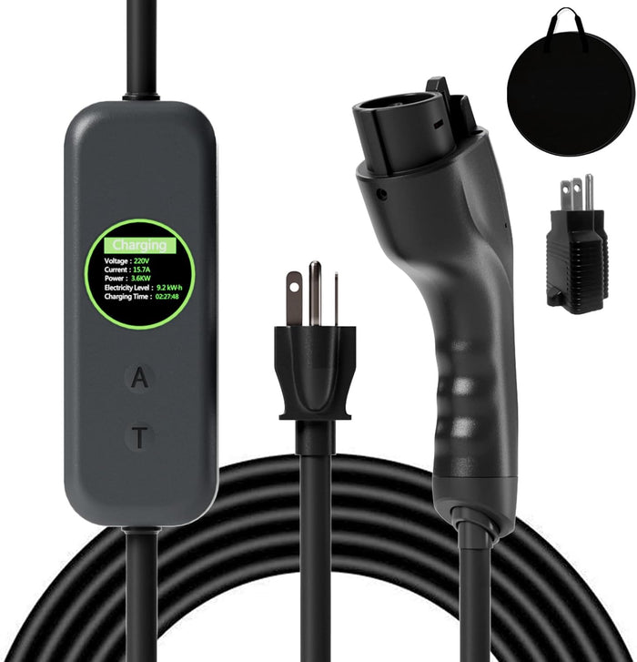 1+2 EV Charger Level Portable Electric Car Charger 6-20P 16A Power Plug 3.5KW 110V-240V for J1772 Electric Cars (Applicable to Household Electricity)