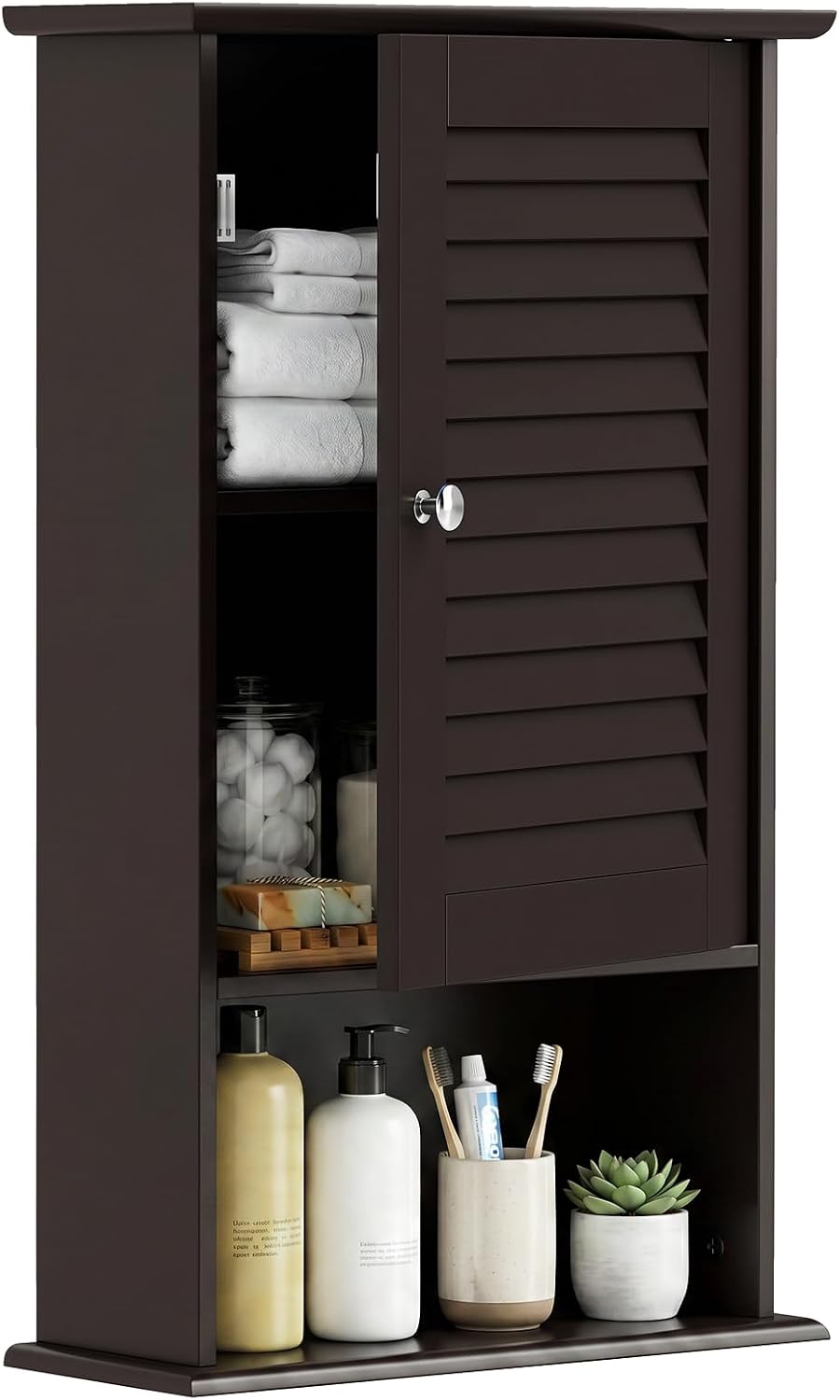 Tangkula Medicine Cabinet, Wall Mounted Bathroom Cabinet Single Door Wooden B...