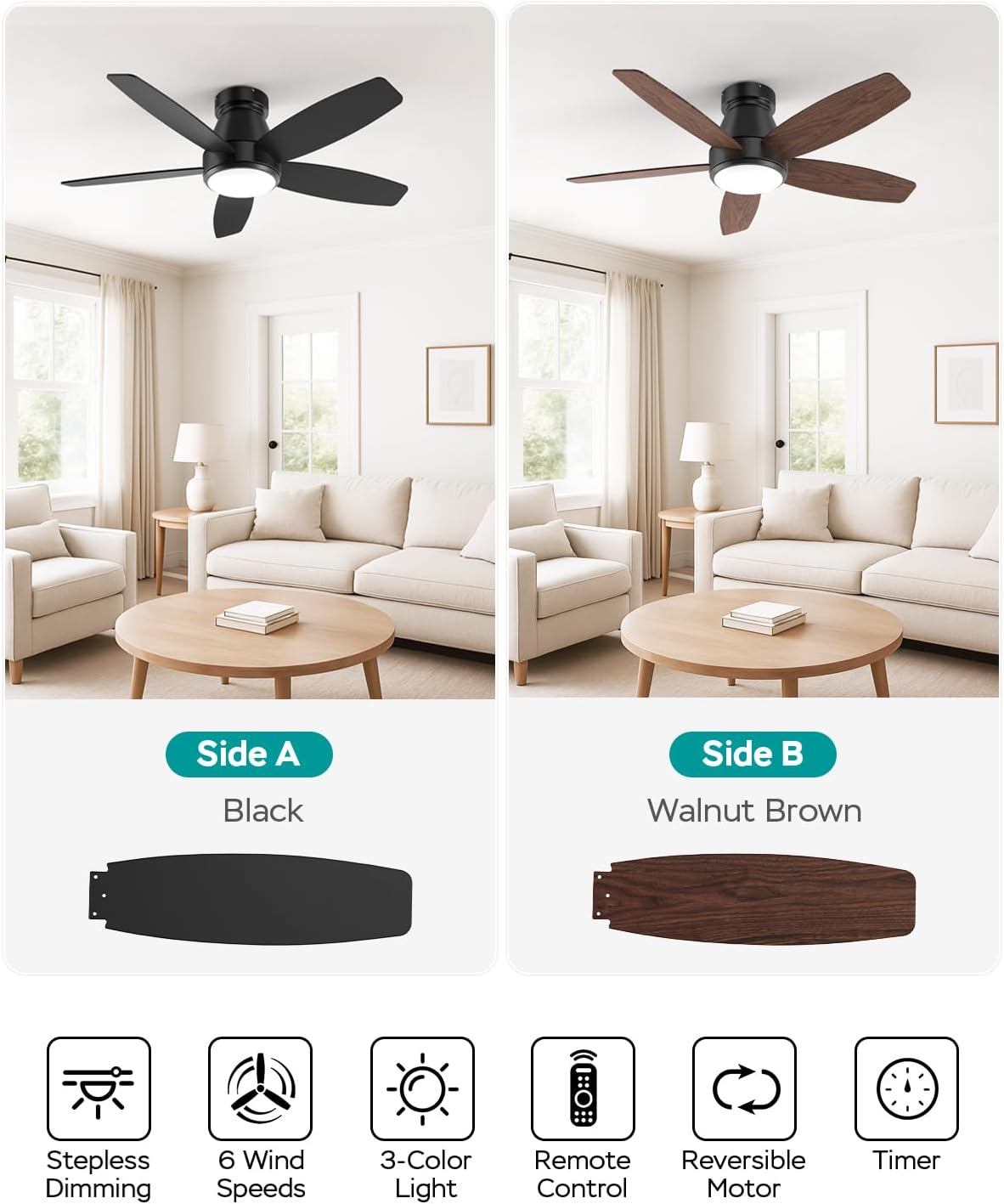 42 Inch Ceiling Fans with Lights, Quiet Reversible Fan with DC Motor, Remote ...