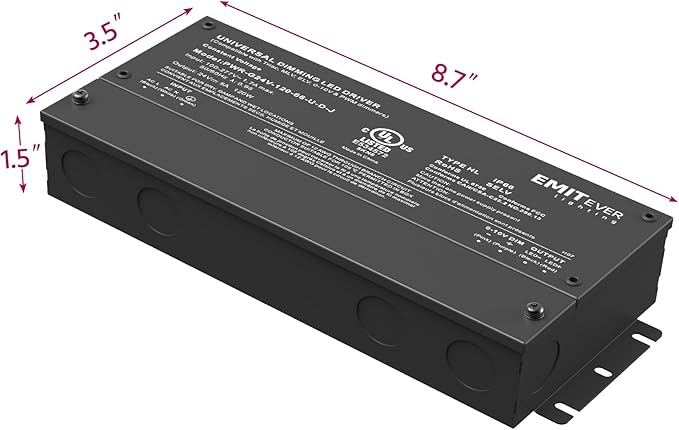 EMITEVER 120W Dimmable LED Driver, 24V Triac Dimmable Power Supply, AC to DC