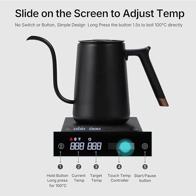 TIMEMORE Fish Smart Electric Coffee Kettle 600ML, Gooseneck Pour Over Kettle