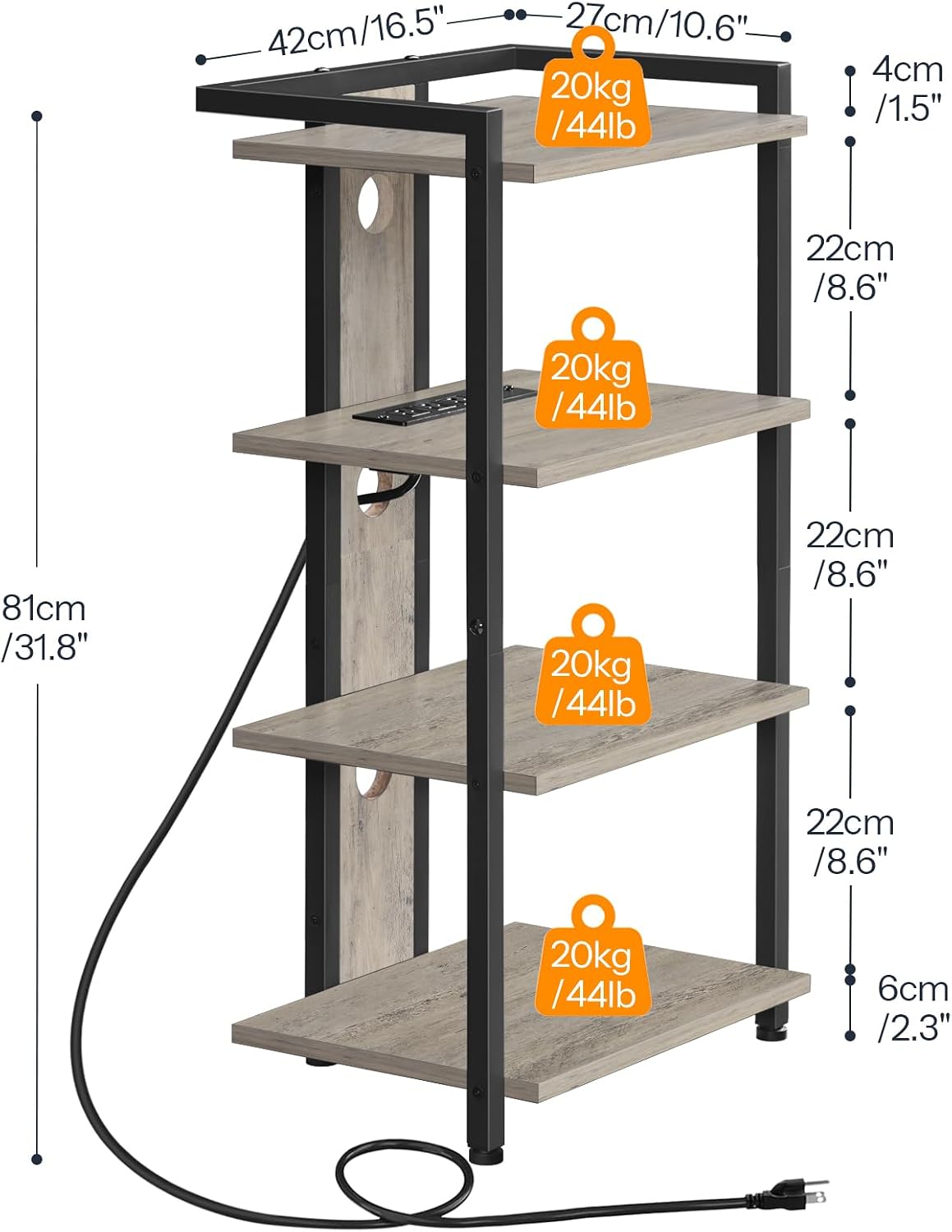 HOOBRO 4-Tier AV Media Stand, Media Console with Charging Station&LED Light