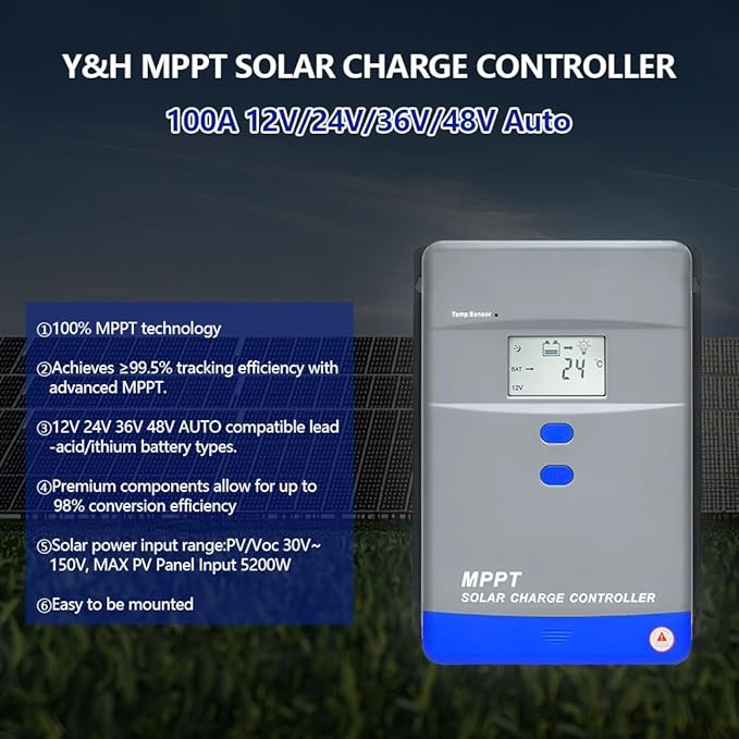 60A MPPT Solar Charge Controller 12V/24V/36V/48V Auto Battery Regulator LCD