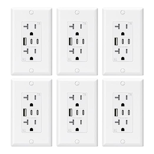 ELEGRP USB Outlets, 20 Amp Wall Outlet (6 Pack)