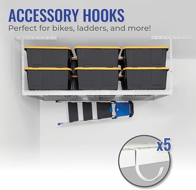 SafeRacks 4 ft x 8 ft Overhead Storage Rack Adjustable 24 in - 45in Height (5...