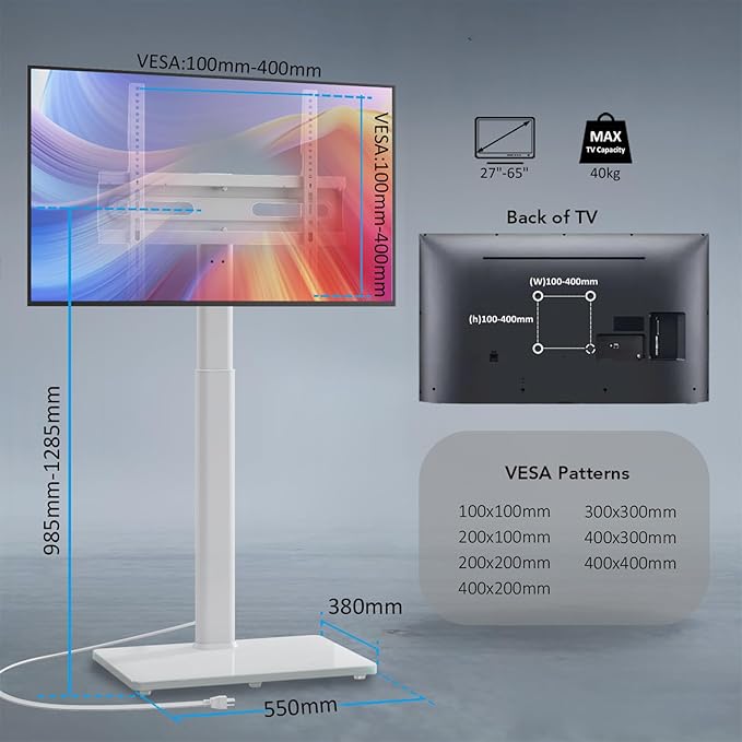 AX WABER Floor TV Stand with Power Outlet, Universal TV Stand Mount