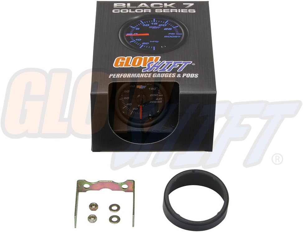 GlowShift Black 7 Color 200 PSI Air Pressure Gauge Kit, 2-1/16" 52mm