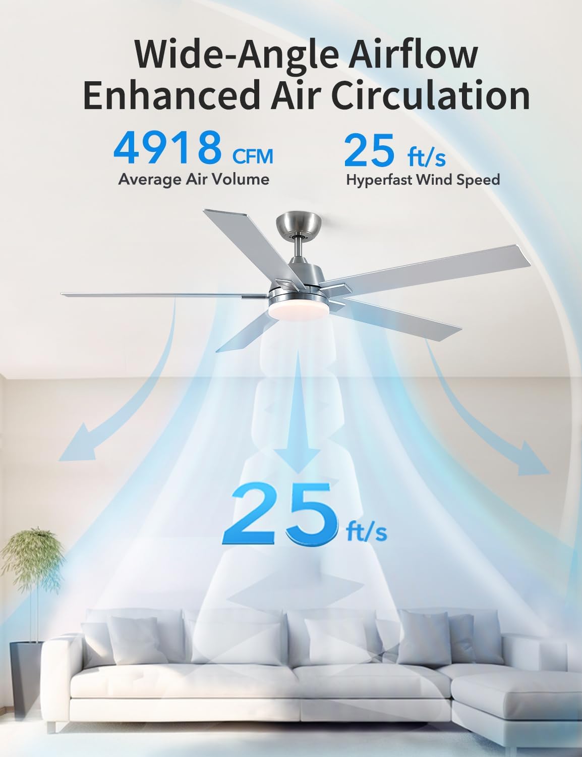 60Inch Brushed Nickel Ceiling Fans with Lights and Remote,Downrod