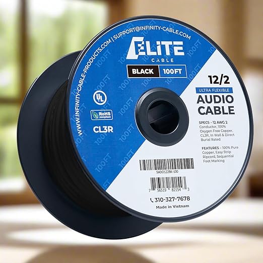Elite 12/2 Speaker Wire 100ft, UL Listed,