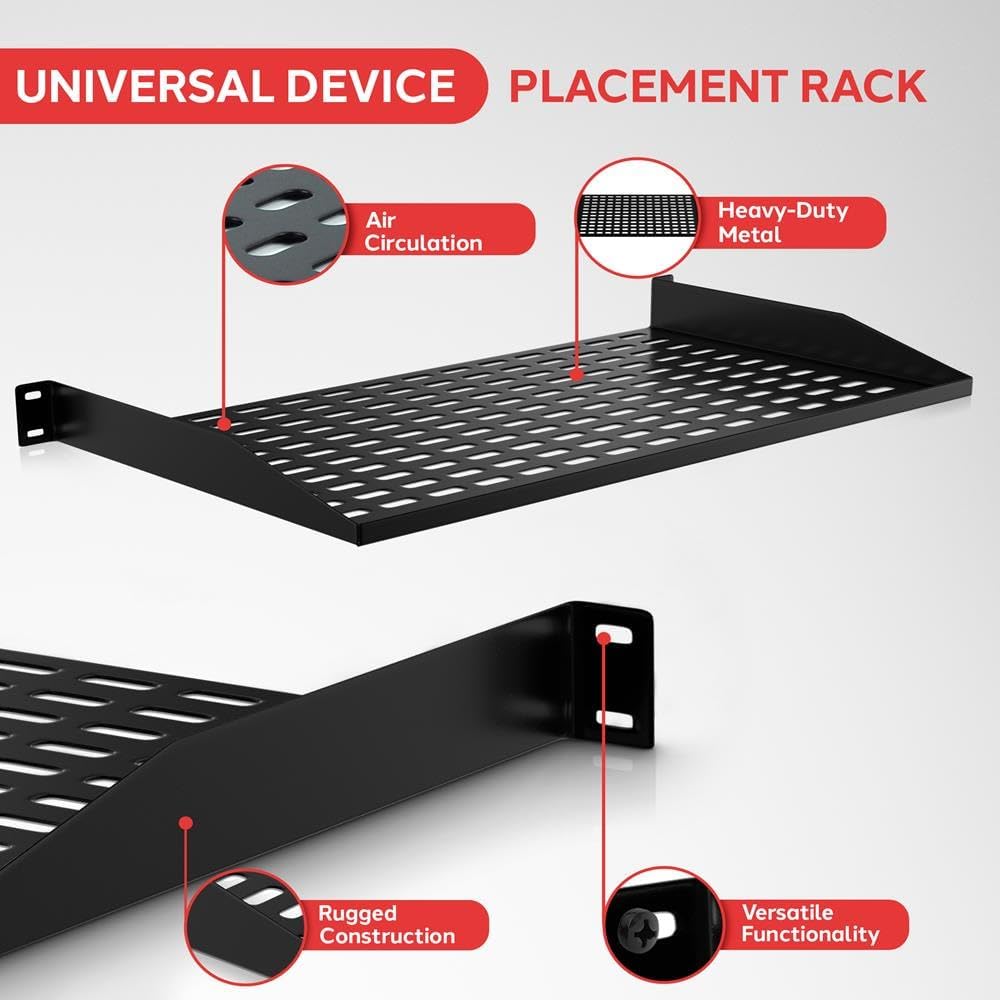 Pyle 2-Pc 1U Server Rack Shelf, Vented Shelves for Good Air Circulation, Cant...