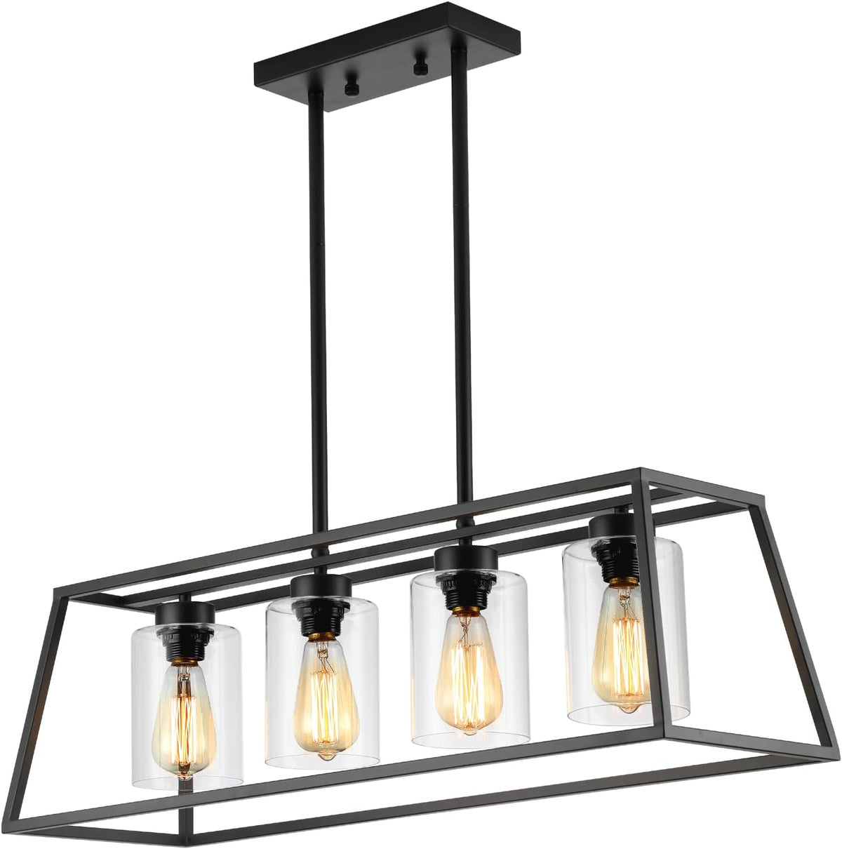 4-Light Black Farmhouse Chandelier for Dining Room Light Fixture