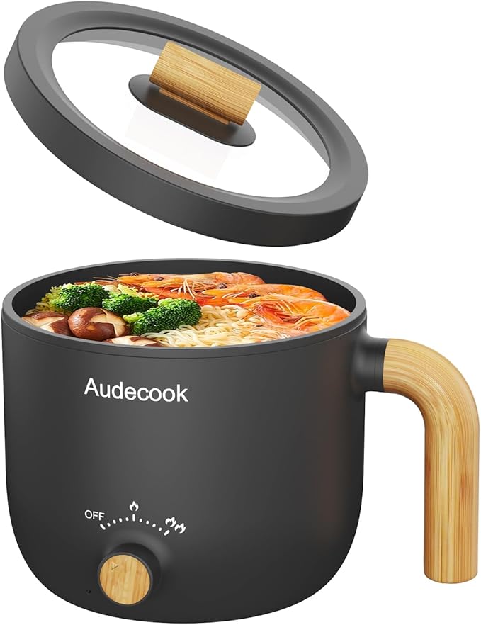 Audecook Hot Pot Electric, 1.5L Rapid Noodles Cooker, Portable Nonstick Mini
