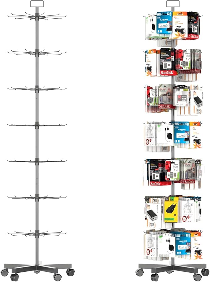 YEOOE Upgraded Retail Display Stand 7 Tier Spinning Display Stand, Movable Shop