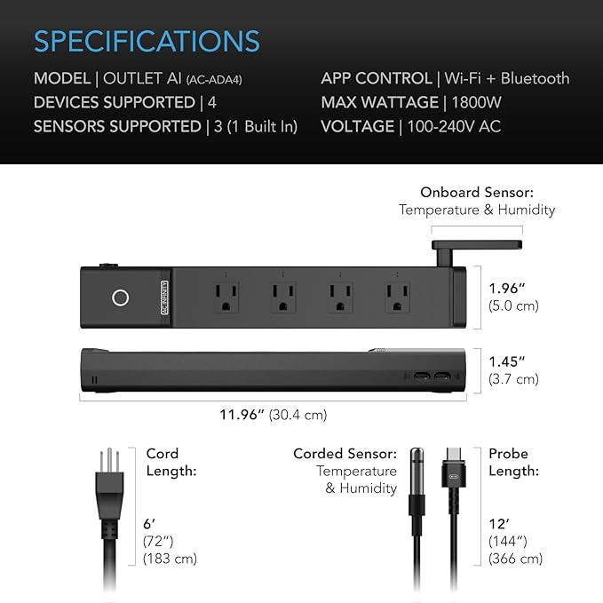 AC Infinity Outlet AI, Environment Controller, Smart WiFi Power Strip,