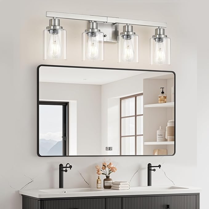 DIKAIDA Bathroom Vanity Light, 4-Light Nickel Modern Matte Wall Sconce Lighting