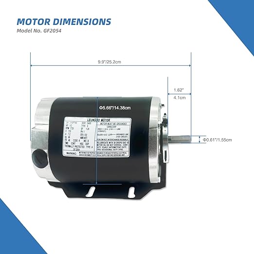 GF2054 Blower Motor 1/2 HP 115 Volt 60Hz 1725RPM 48 Frame Compatible