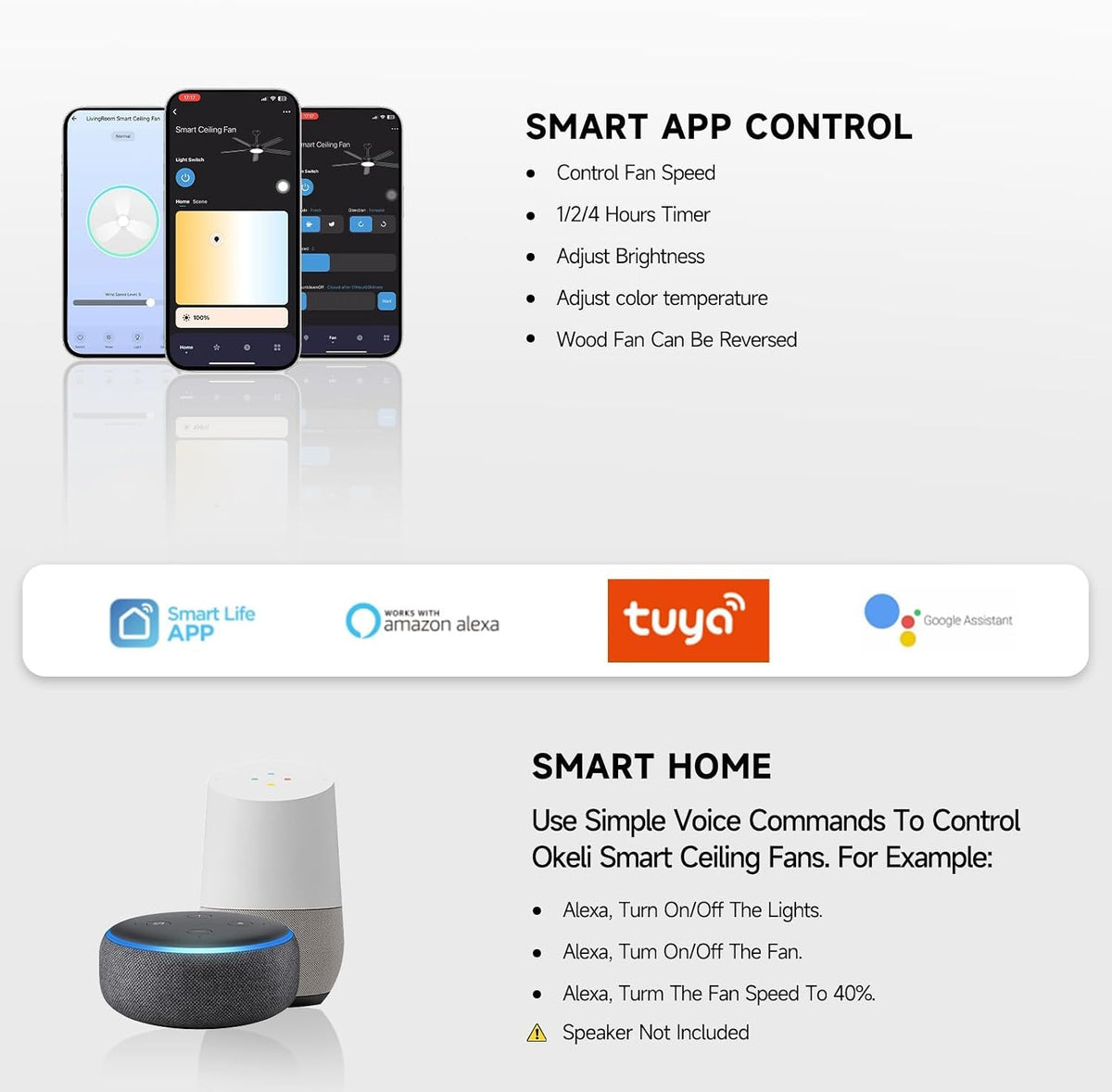 Roomratv Smart Ceiling Fan Compatible with App/Alexa/Google home,Black