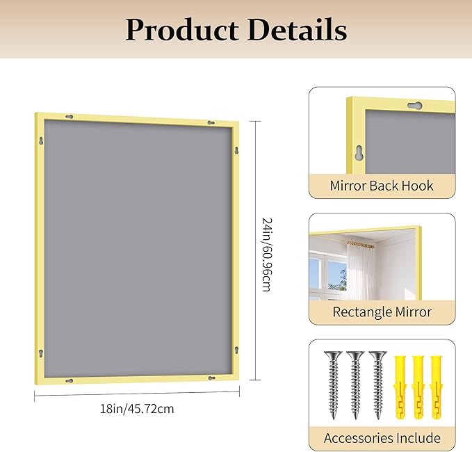 Gold Bathroom Mirror for Wall, 18x24 Inch Rectangle Mirror