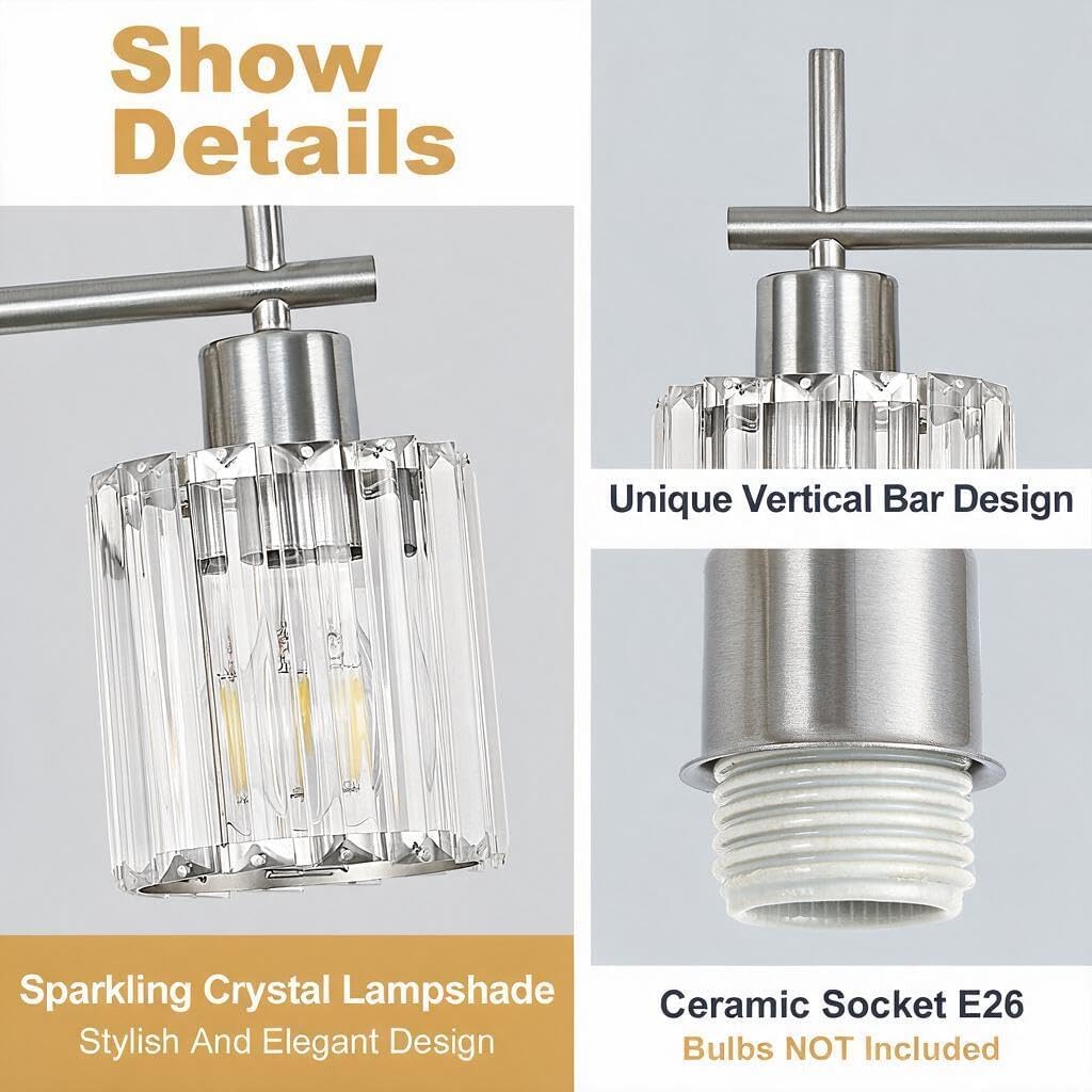 Brushed Nickel 3-Light Crystal Bathroom Vanity Light Fixtures, Round