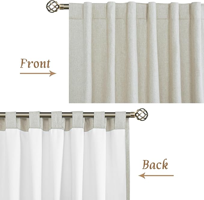 LAMIT 100% Blackout Natural Linen Curtains, 63 Inches Linen Textured Thermal