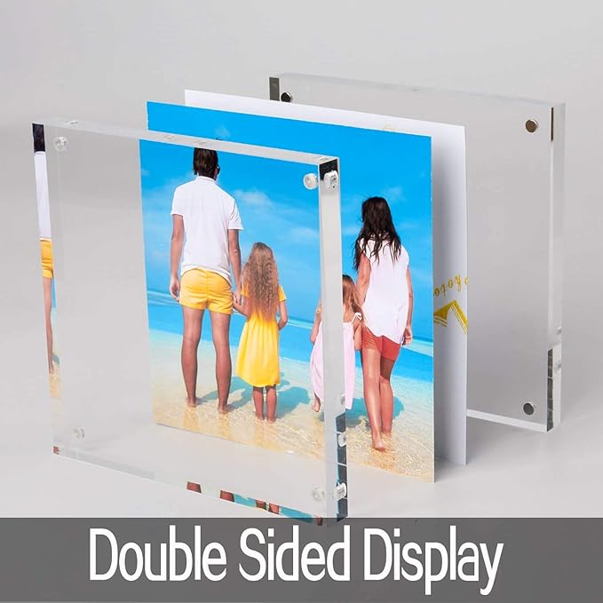 Meetu Acrylic 4x4 Picture Frame Clear Two Sided Desk Photo Frame Magnetic Fra...