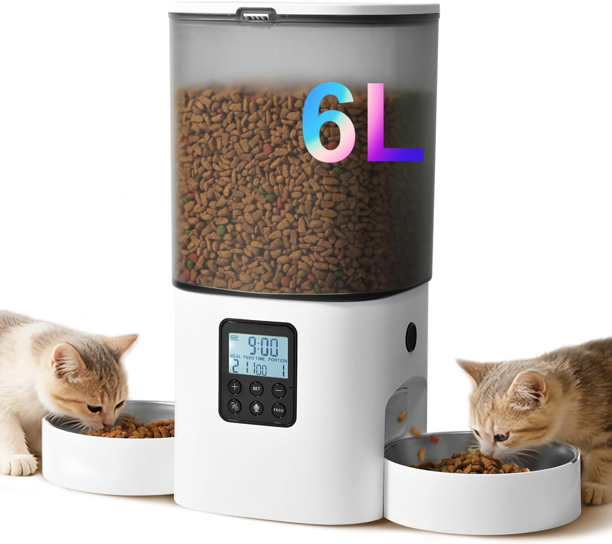 6L Automatic Cat Feeder, 2 Pets Timed Cat Dry Food Dispenser