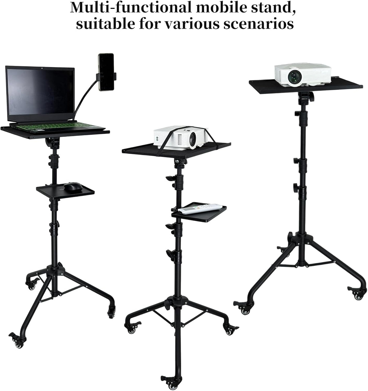 Rolling DJ Laptop Tripod Stand Projector DJ Stand with Wheels & Casters