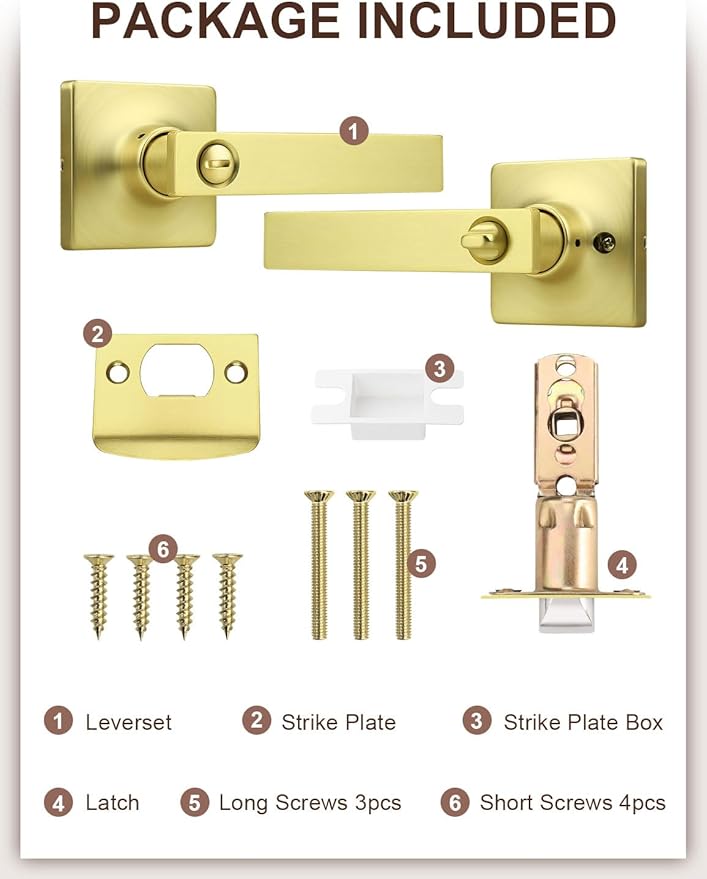 Mengico 8 Pack Gold Privacy Lever Door Handle Interior