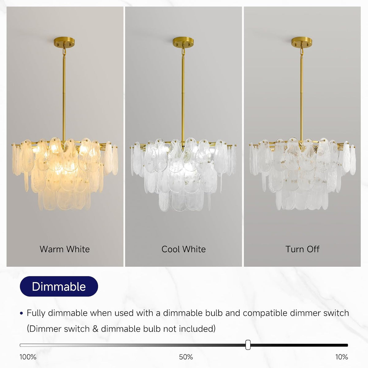 Brushed Gold Cloud Glass Chandelier, 23.6" Modern Dining Room Light Fixture