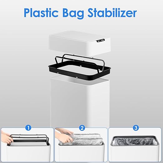 TLSUNNY 16 Gallon Automatic Trash Can, Stainless Steel Motion Sensor Garbage bin