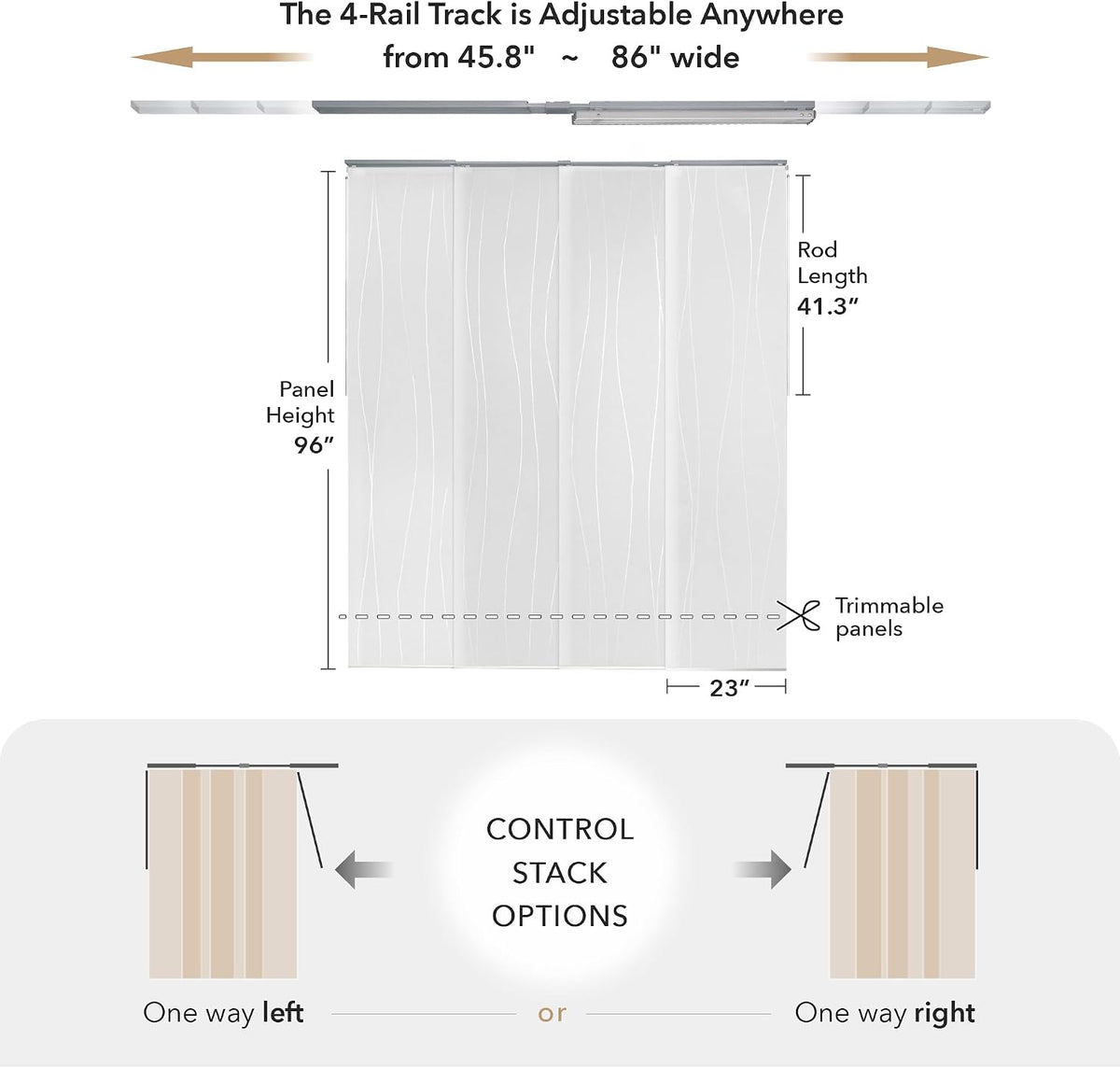 Panel Blinds Light Filter White 45.8"-86" x 96", Catch Me | Wh...