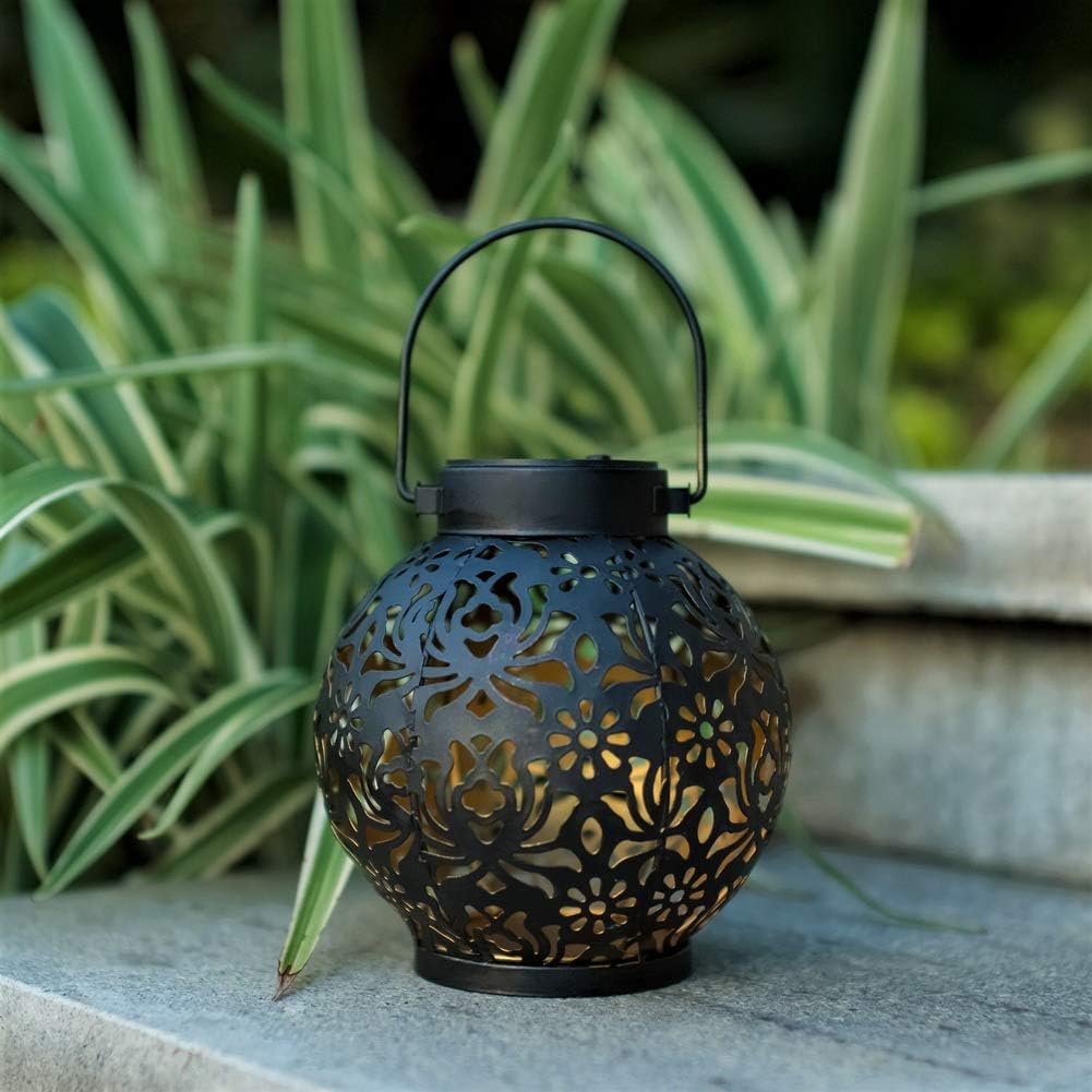 2 Pack Solar Hanging Lantern Lights, Metal Outdoor Decorative Lamp, Black