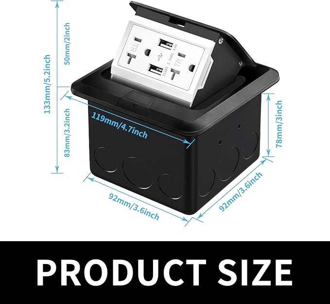 Vagueior Pop-Up Floor Box Kit, 4.8A USB Outlet, 20A Tamper-Resistant Receptac...