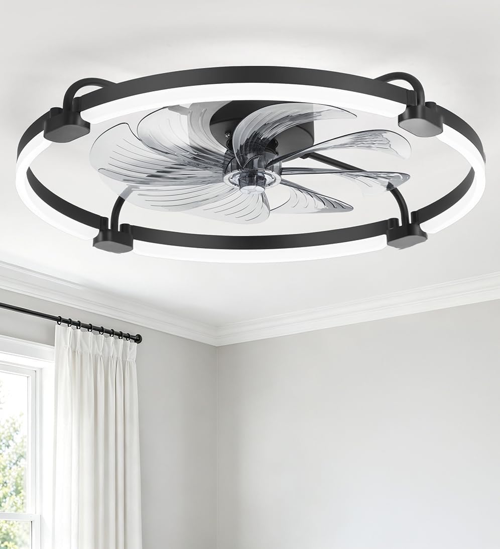 LEDIARY 24" Low Profile Ceiling Fans with Lights, Remote/APP Control, Black