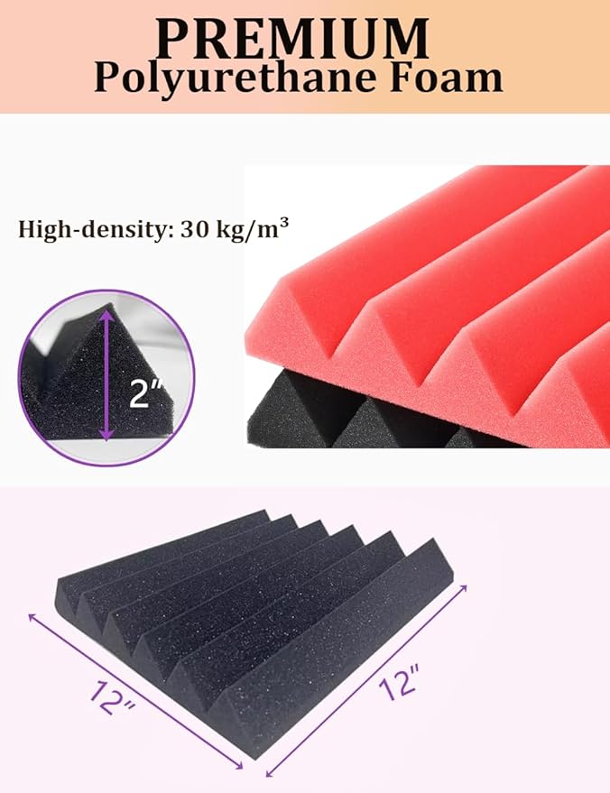 Acoustic Foams Panels 24 Pack 2" x 12"x 12" Sound Proof Foam P...