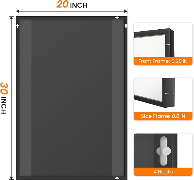 Bathroom Vanity Mirror for Wall, HD Shatterproof Glass, Hangs Horizontally or