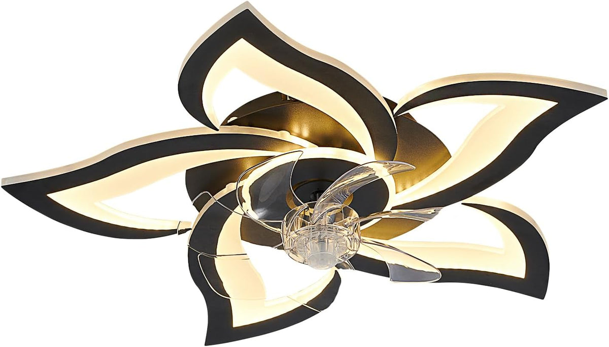 Dalouguan 24" Black Flower Ceiling Fan with Lights Remote Control, LED D...