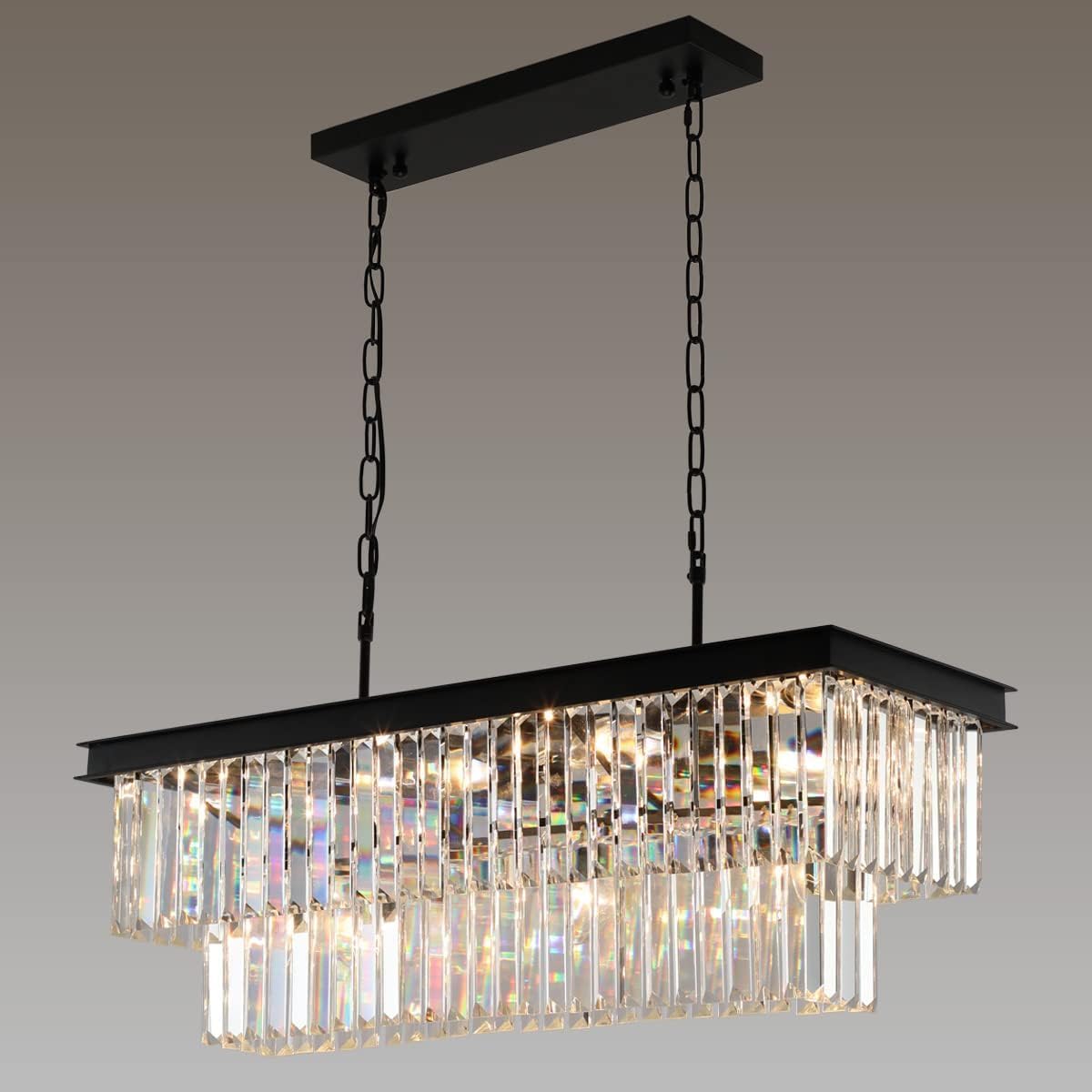 Weesalife Black Crystal Chandeliers for Dining Room，11-Lights L33.5 Inch