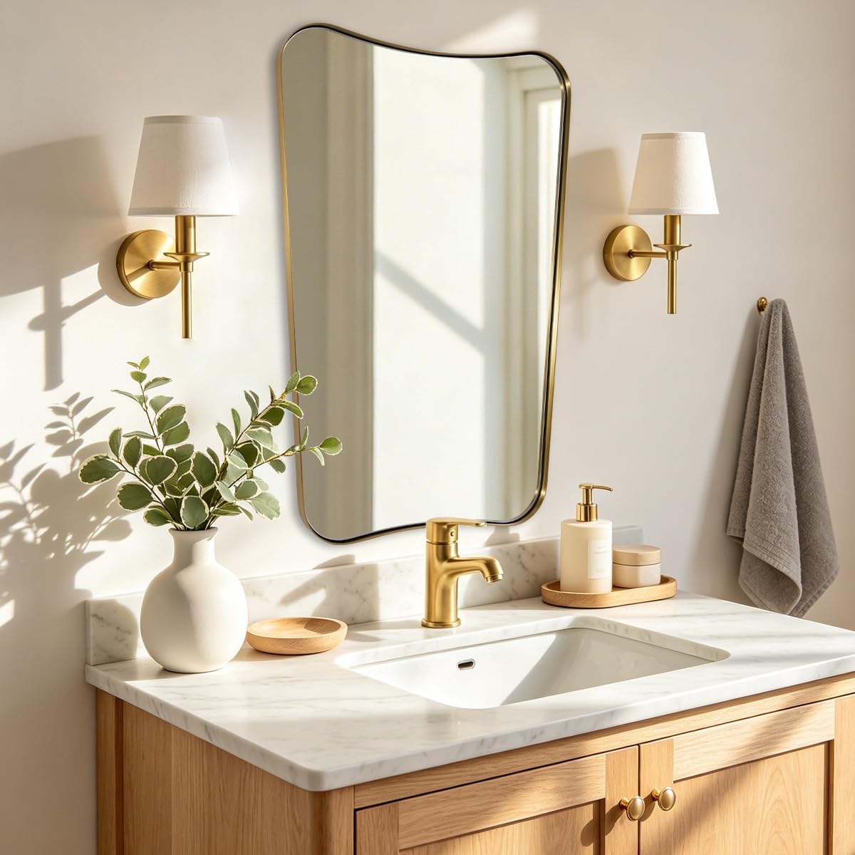 Irregular 20"x30" Brushed Gold Vanity Mirror | Anti-Rust Stainless ...