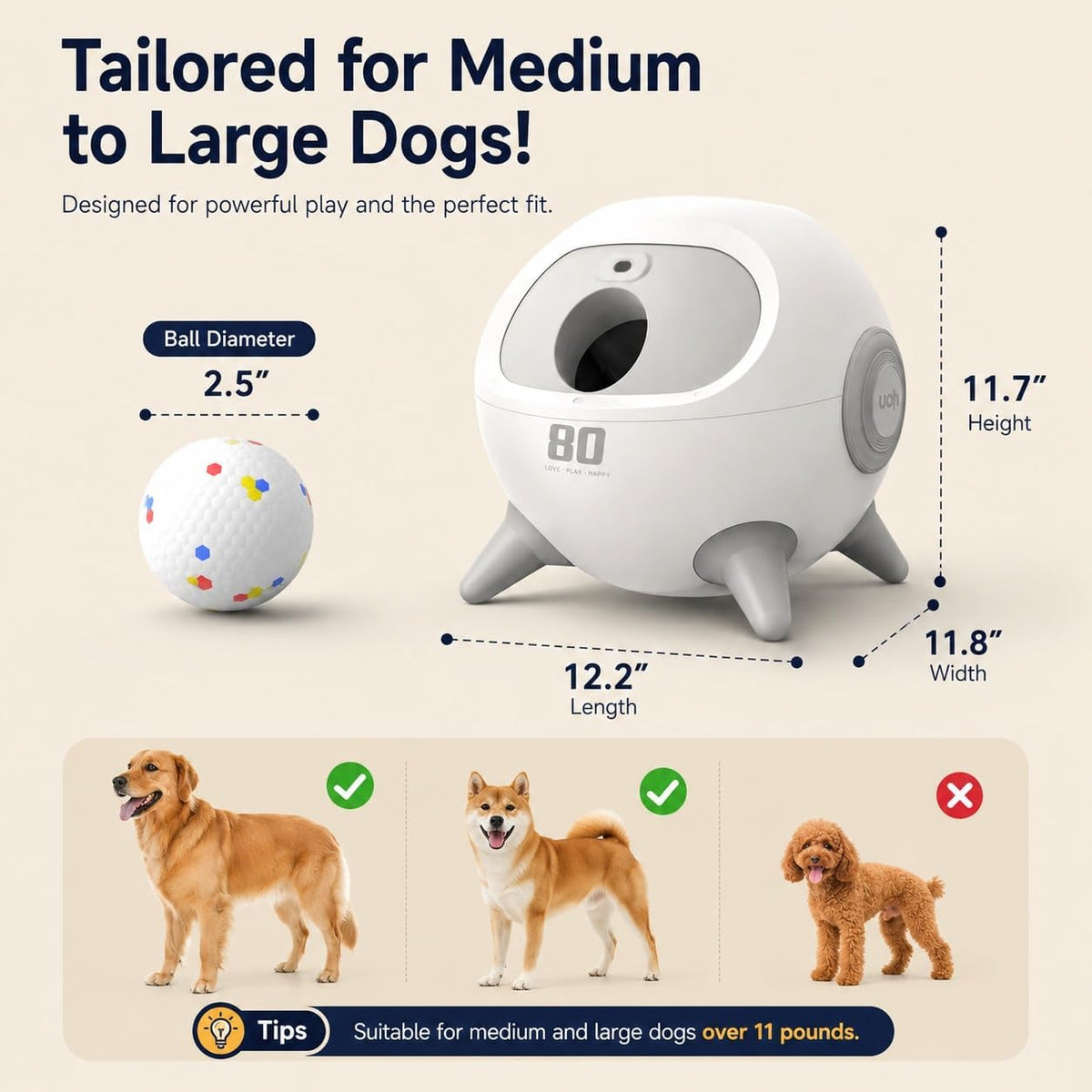 uahpet Automatic Ball Launcher for Dogs with Obstacle Detection, 4Balls