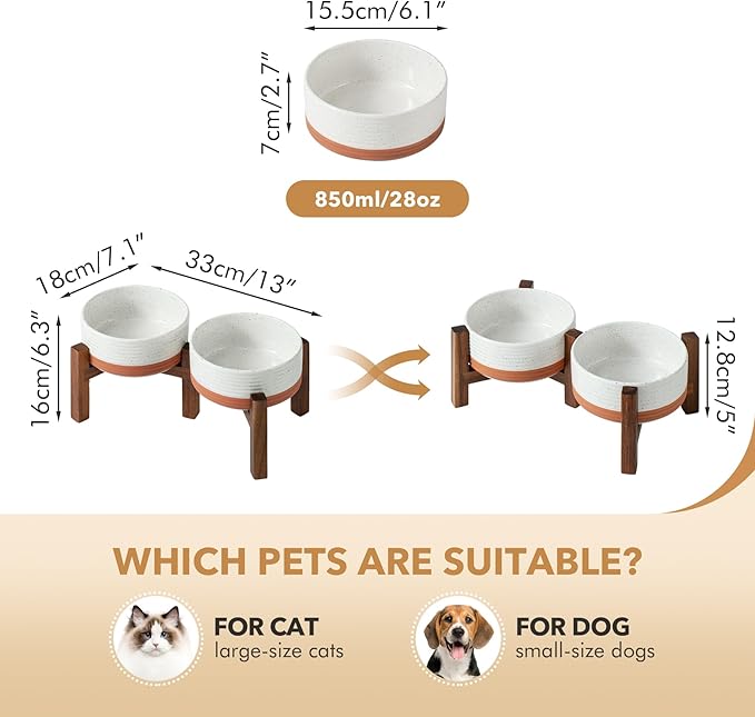 Ceramic 6.1inch Raised Double Dog Bowls Set