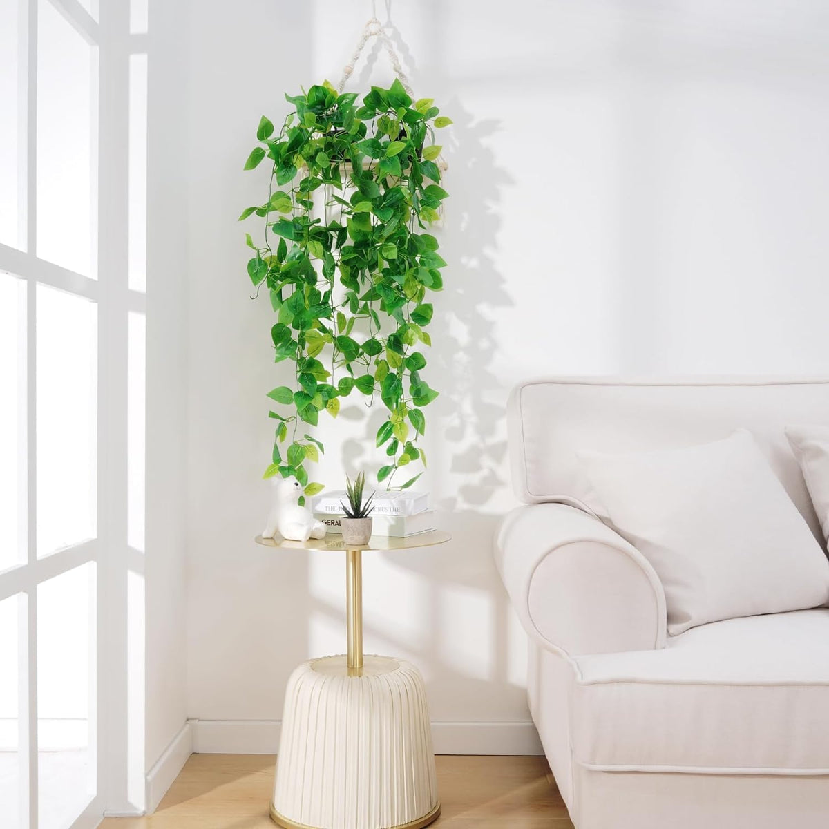 BLEUM CADE Fake Hanging Plants, 8pcs Artificial Pothos Vines Greenery for Wal...