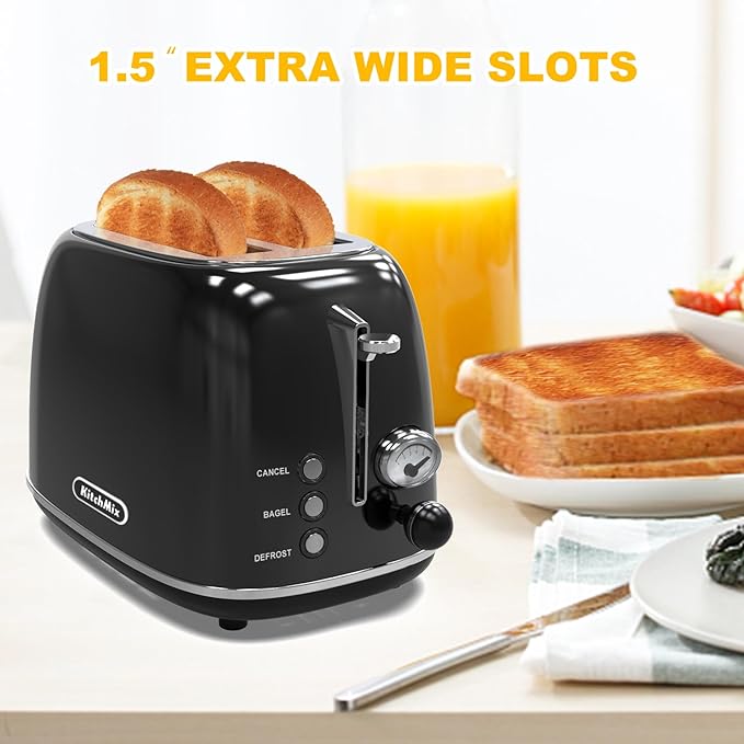 Toaster 2 slice, Retro Stainless Steel Toaster