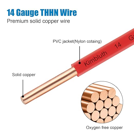 THHN Wire 14 Gauge 75 FT OFC Electrical Wire, 14 AWG Solid Copper Wire Rated up