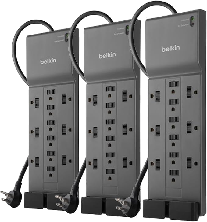 Belkin 12-Outlet Surge Protector Power Strip w/ 12 AC Outlets & 8ft Flat ...