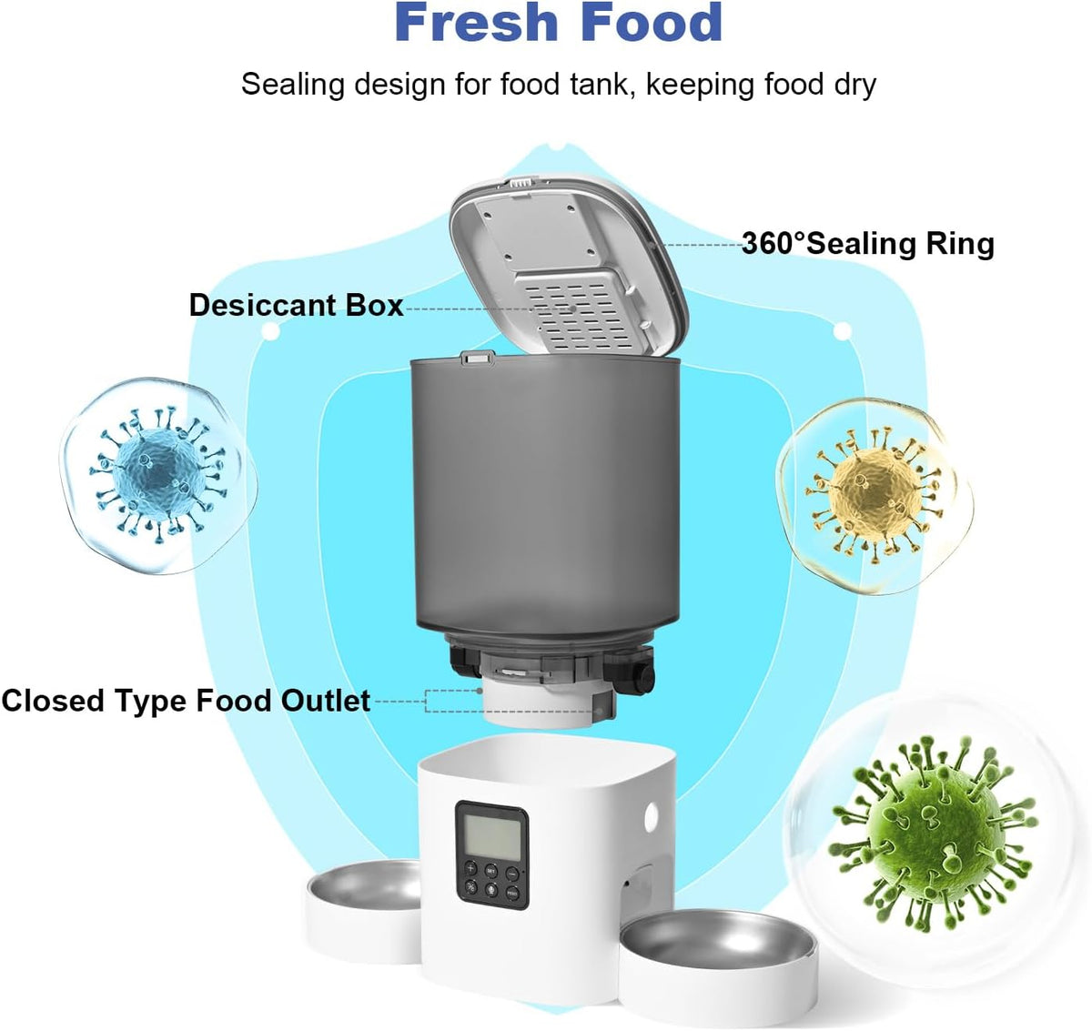 6L Automatic Cat Feeder, 2 Pets Timed Cat Dry Food Dispenser