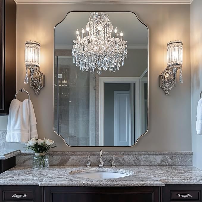 ANDY STAR Scalloped Bathroom Mirror, 24x32’’ Brushed Nickel Rectangle Mirror