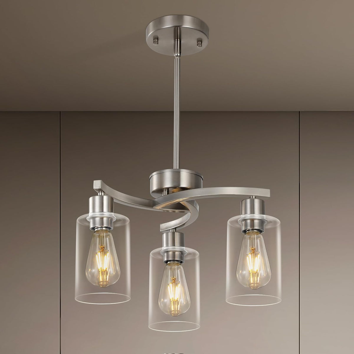 3 Light Brushed Nickel Dining Room Light Fixture,Modern Kitchen Chandeliers O...
